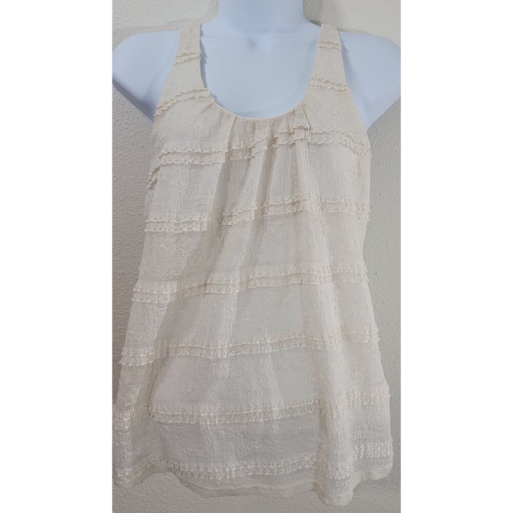 Pink Eli Cream Lace Overlay Racerback Tank Top Small Lightweight Lined Stretchy